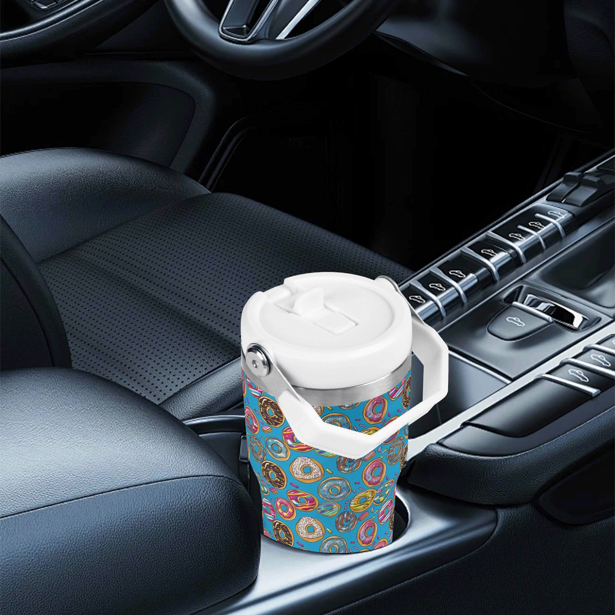 Personalised - Doughnuts on Blue - 20oz Stainless Steel Tumbler Screw On Lid With Straw Personalised 20oz Tumbler with Top Handle Food Printed Offshore