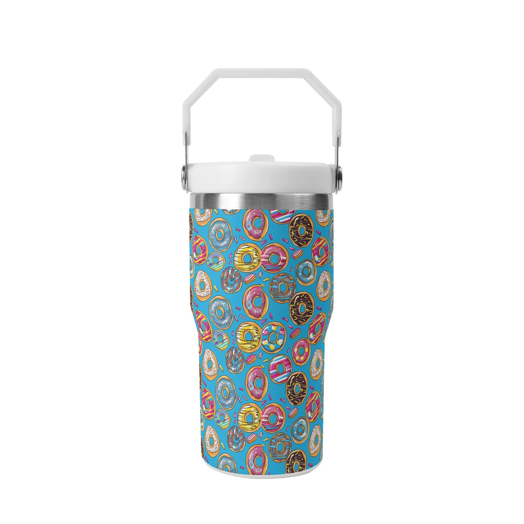 Personalised Doughnuts on Blue 20oz Stainless Steel Tumbler Screw On Lid With Straw Personalised 20oz Tumbler with Top Handle Food Printed Offshore