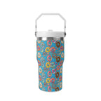 Personalised Doughnuts on Blue 20oz Stainless Steel Tumbler Screw On Lid With Straw Personalised 20oz Tumbler with Top Handle Food Printed Offshore