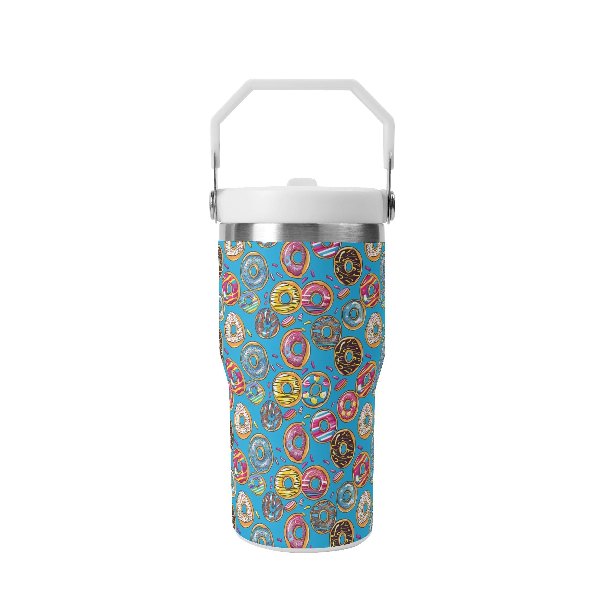 Personalised - Doughnuts on Blue - 20oz Stainless Steel Tumbler Screw On Lid With Straw Personalised 20oz Tumbler with Top Handle Food Printed Offshore