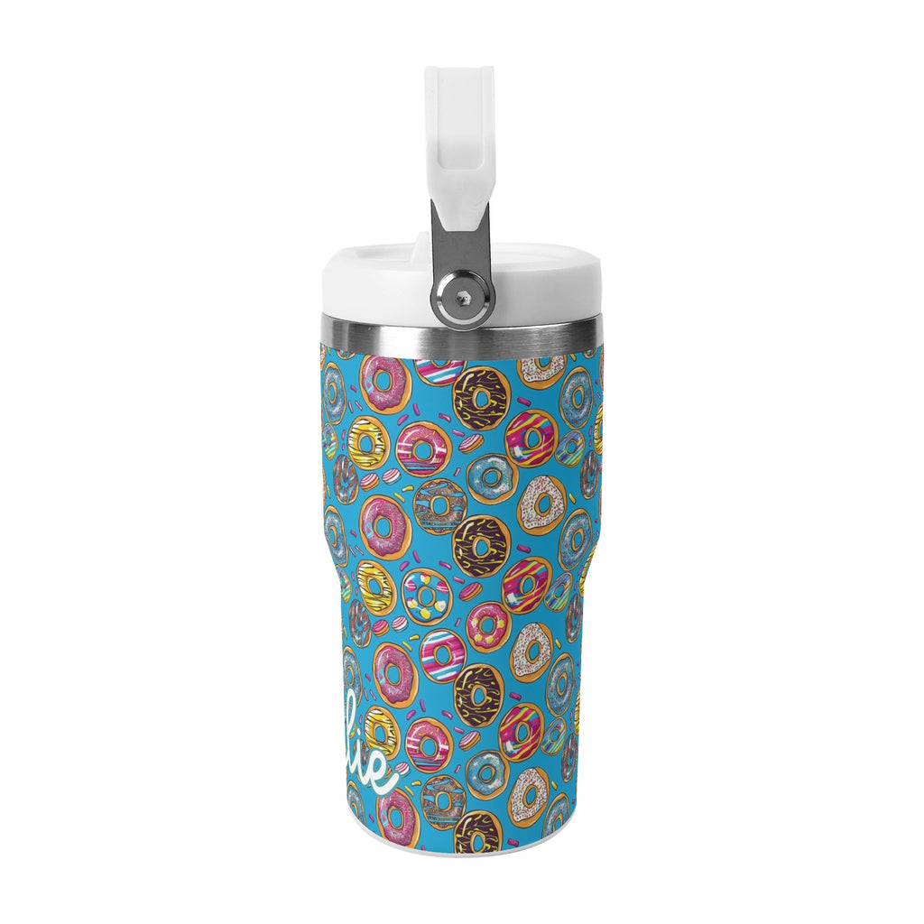 Personalised Doughnuts on Blue 20oz Stainless Steel Tumbler Screw On Lid With Straw Personalised 20oz Tumbler with Top Handle Food Printed Offshore