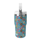 Personalised Doughnuts on Blue 20oz Stainless Steel Tumbler Screw On Lid With Straw Personalised 20oz Tumbler with Top Handle Food Printed Offshore