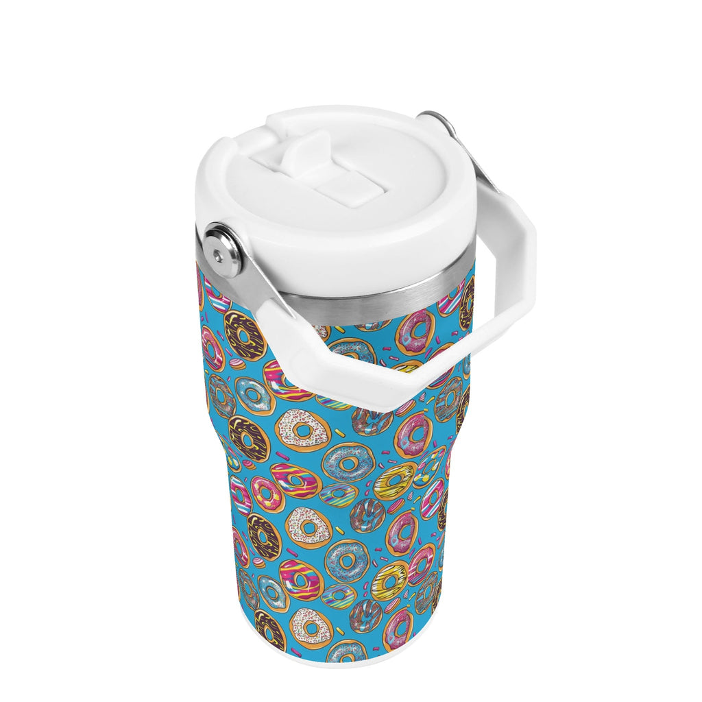 Personalised Doughnuts on Blue 20oz Stainless Steel Tumbler Screw On Lid With Straw Personalised 20oz Tumbler with Top Handle Food Printed Offshore