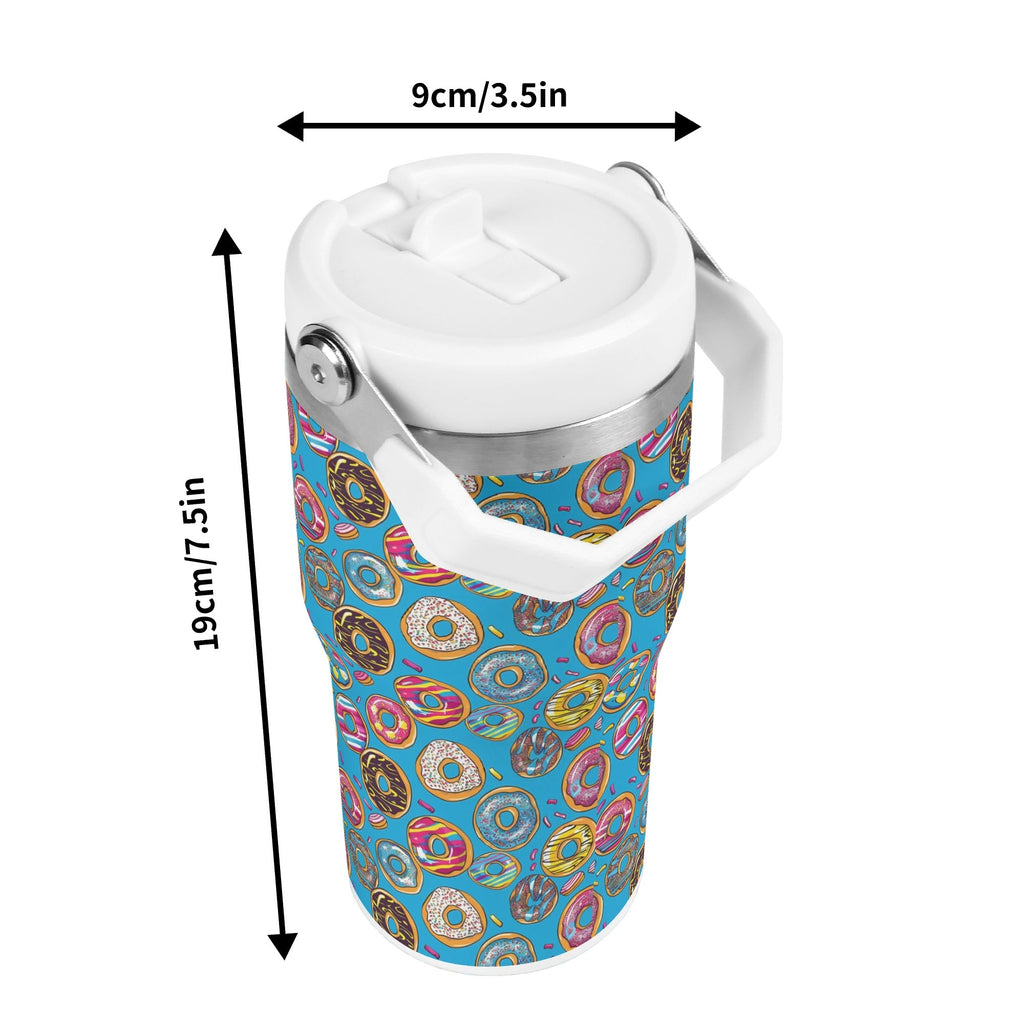 Personalised Doughnuts on Blue 20oz Stainless Steel Tumbler Screw On Lid With Straw Personalised 20oz Tumbler with Top Handle Food Printed Offshore