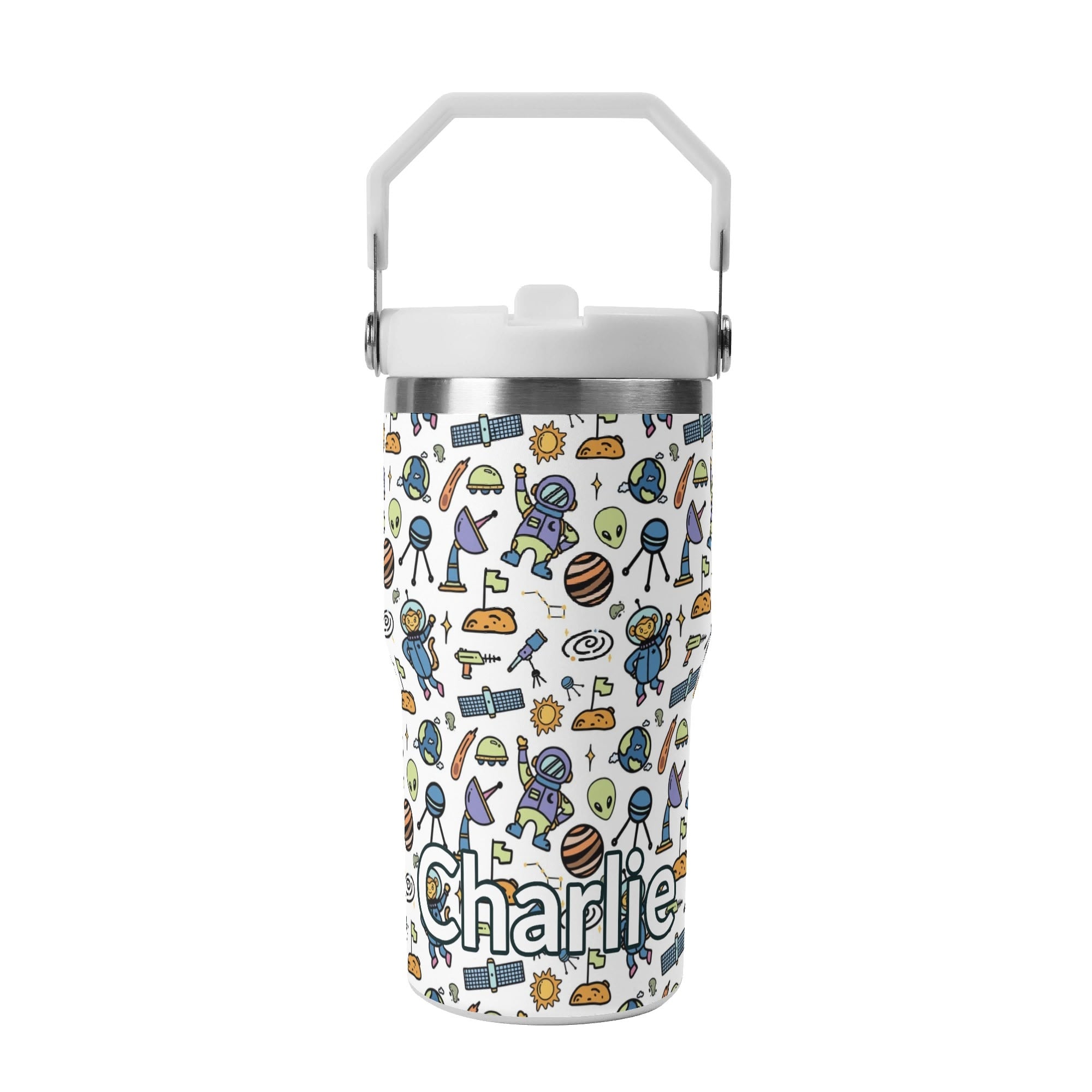 Personalised - All About Space - 20oz Stainless Steel Tumbler Screw On Lid With Straw Default Title Personalised 20oz Tumbler with Top Handle kids Printed Offshore Space
