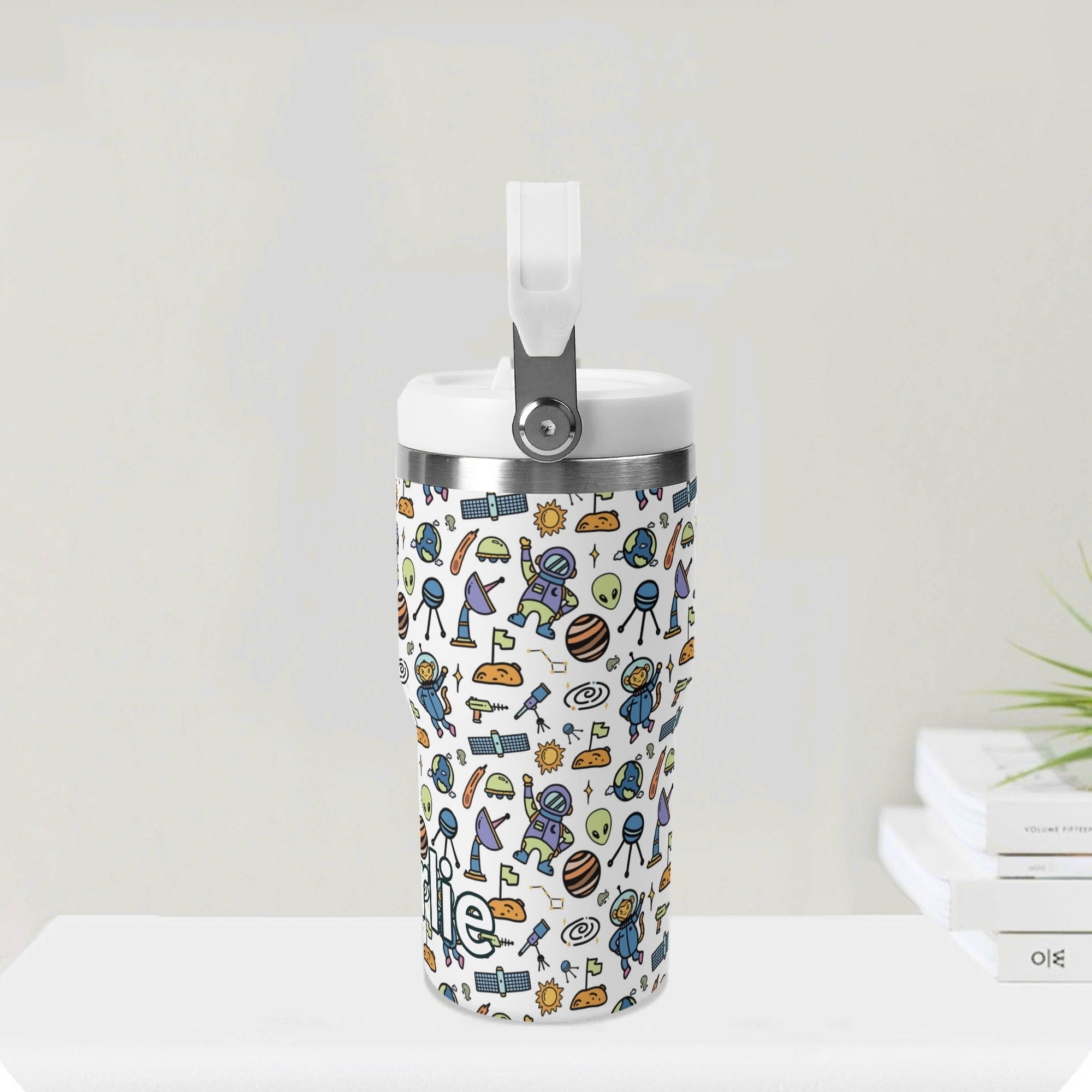 Personalised - All About Space - 20oz Stainless Steel Tumbler Screw On Lid With Straw Personalised 20oz Tumbler with Top Handle kids Printed Offshore Space