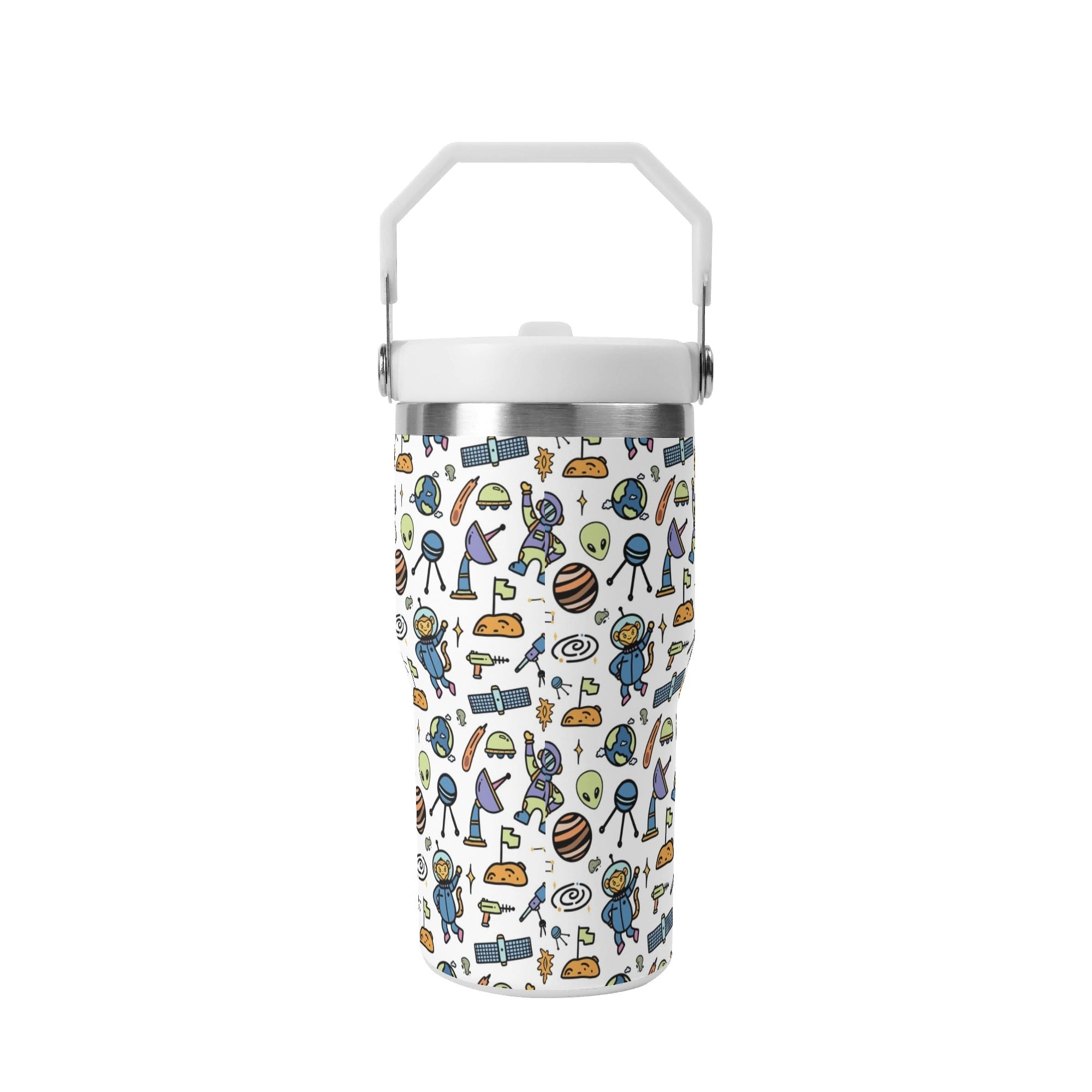 Personalised - All About Space - 20oz Stainless Steel Tumbler Screw On Lid With Straw Personalised 20oz Tumbler with Top Handle kids Printed Offshore Space