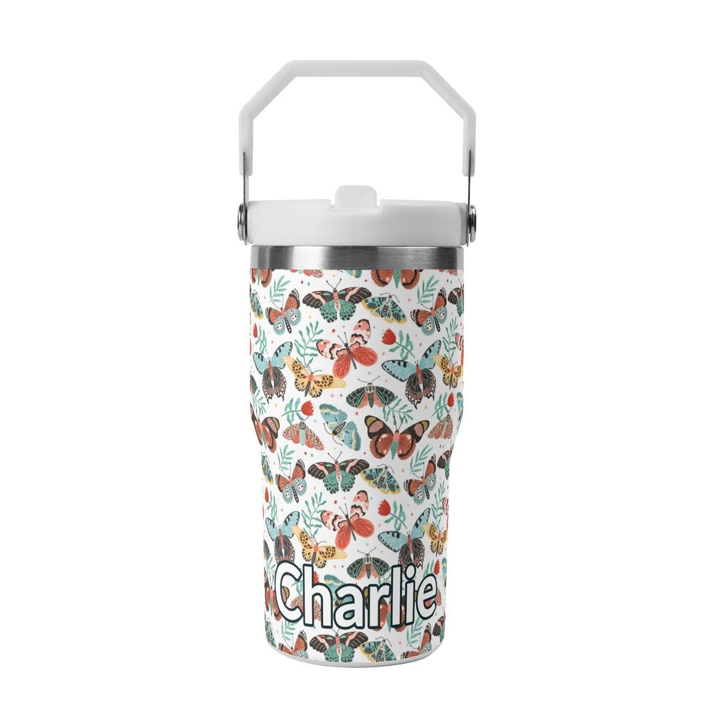 Personalised Pretty Moths And Butterflies 20oz Stainless Steel Tumbler Screw On Lid With Straw Default Title Personalised 20oz Tumbler with Top Handle animal Printed Offshore