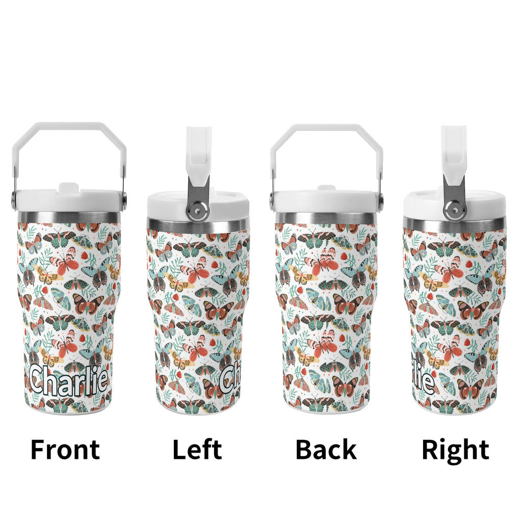 Personalised Pretty Moths And Butterflies 20oz Stainless Steel Tumbler Screw On Lid With Straw Personalised 20oz Tumbler with Top Handle animal Printed Offshore