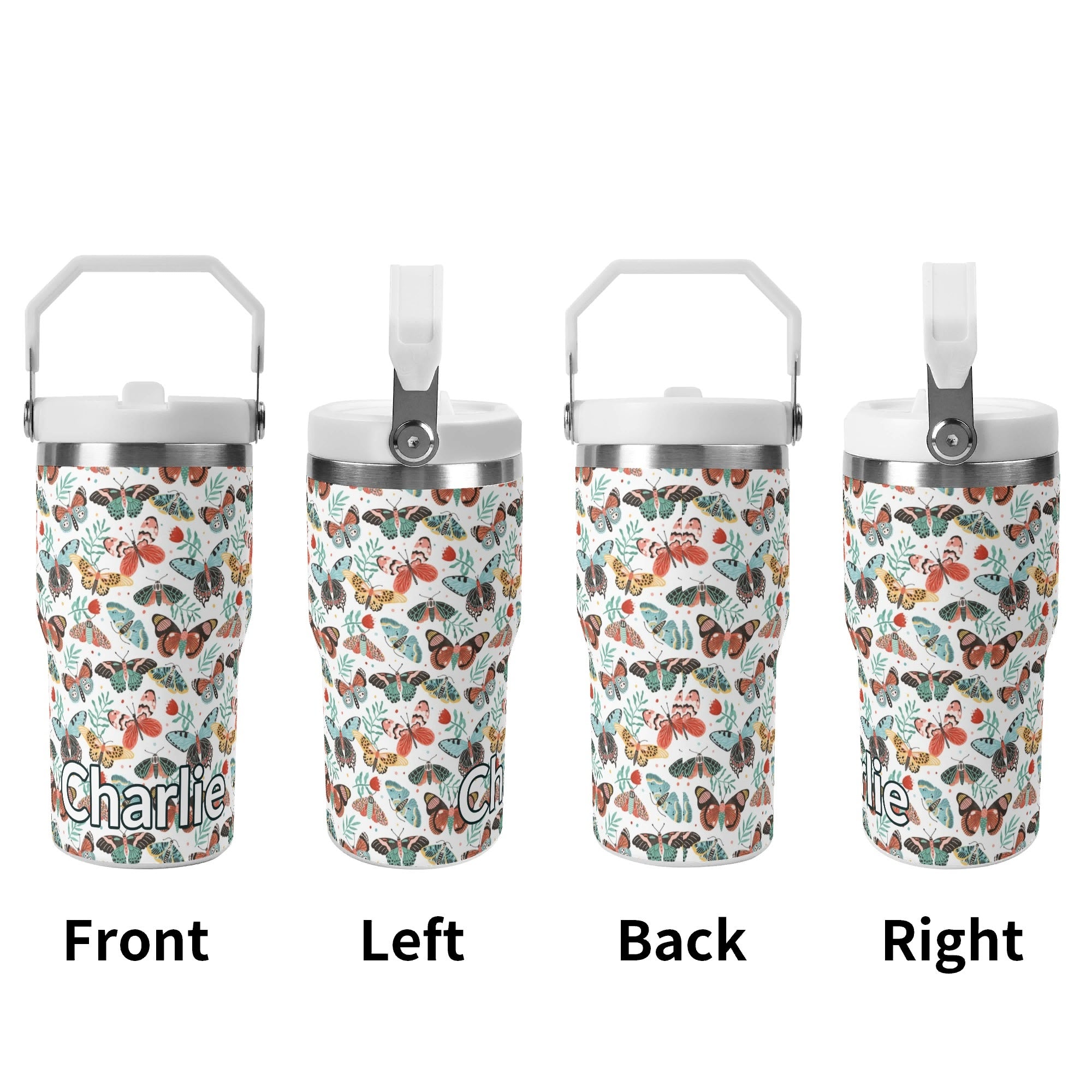 Personalised Pretty Moths And Butterflies 20oz Stainless Steel Tumbler Screw On Lid With Straw Personalised 20oz Tumbler with Top Handle animal Printed Offshore
