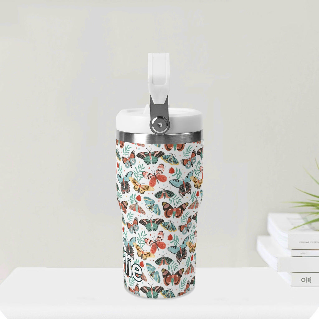 Personalised Pretty Moths And Butterflies 20oz Stainless Steel Tumbler Screw On Lid With Straw Personalised 20oz Tumbler with Top Handle animal Printed Offshore