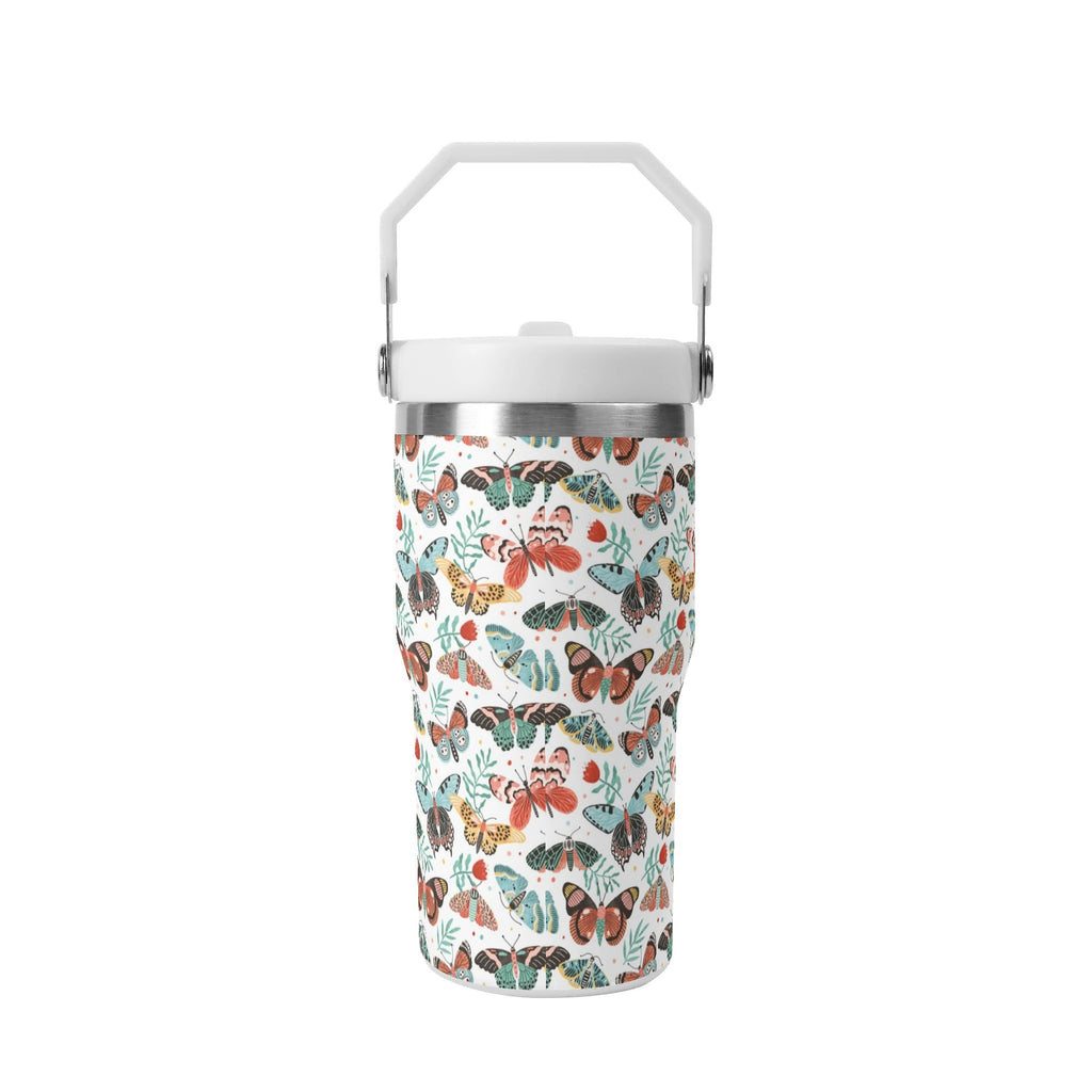 Personalised Pretty Moths And Butterflies 20oz Stainless Steel Tumbler Screw On Lid With Straw Personalised 20oz Tumbler with Top Handle animal Printed Offshore