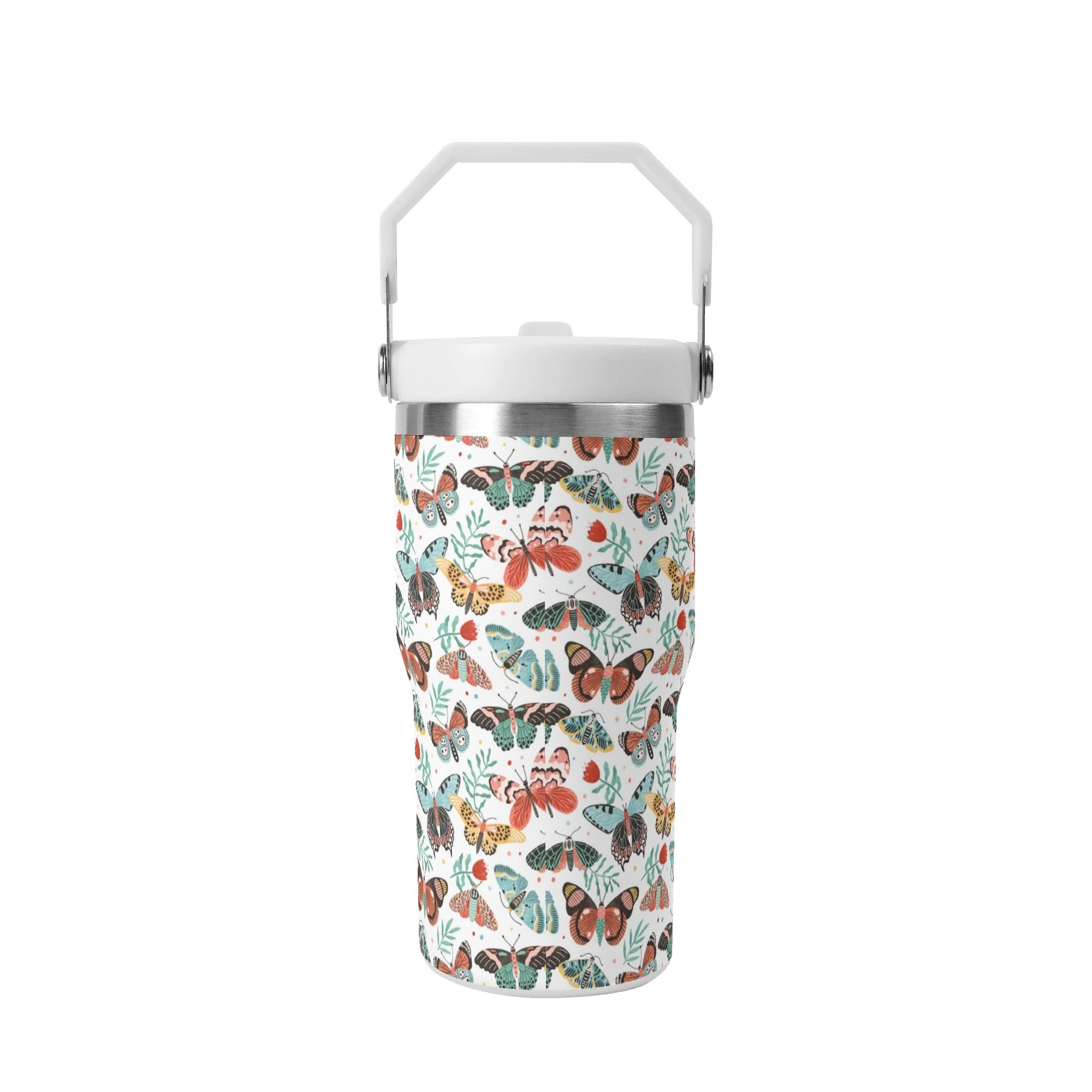 Personalised - Pretty Moths And Butterflies - 20oz Stainless Steel Tumbler Screw On Lid With Straw Personalised 20oz Tumbler with Top Handle animal Printed Offshore
