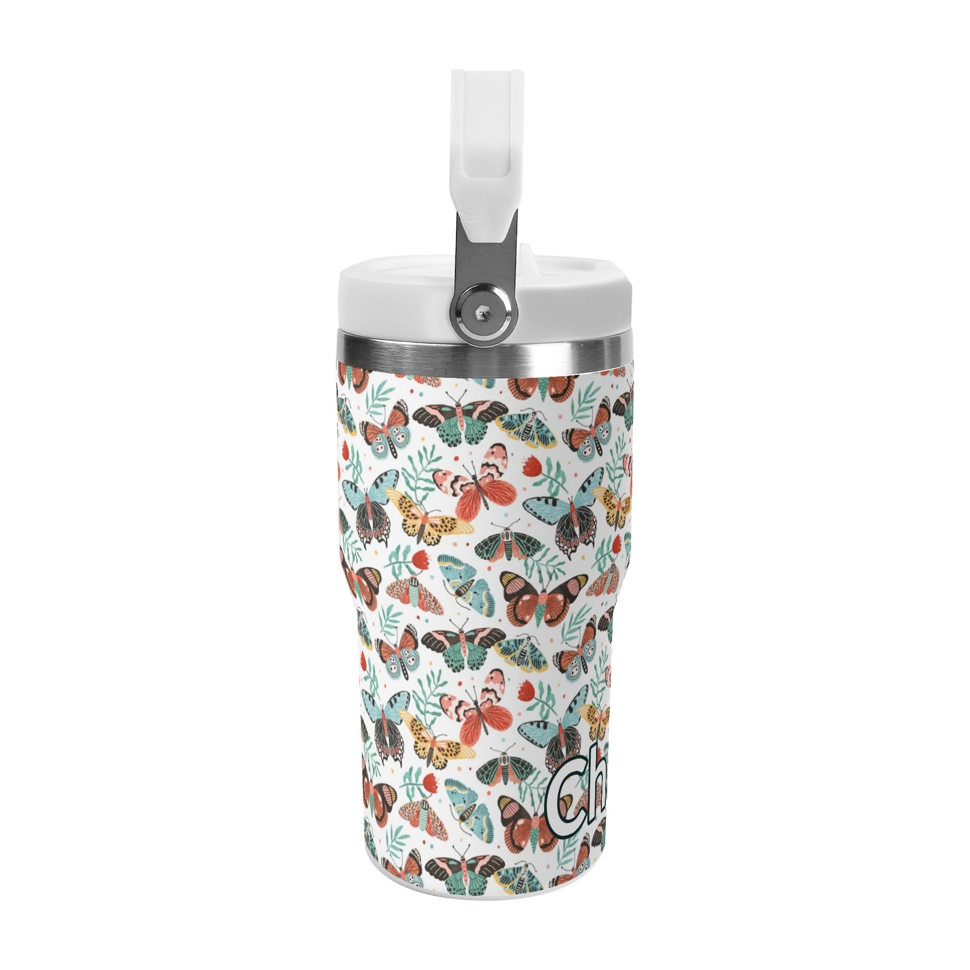 Personalised Pretty Moths And Butterflies 20oz Stainless Steel Tumbler Screw On Lid With Straw Personalised 20oz Tumbler with Top Handle animal Printed Offshore