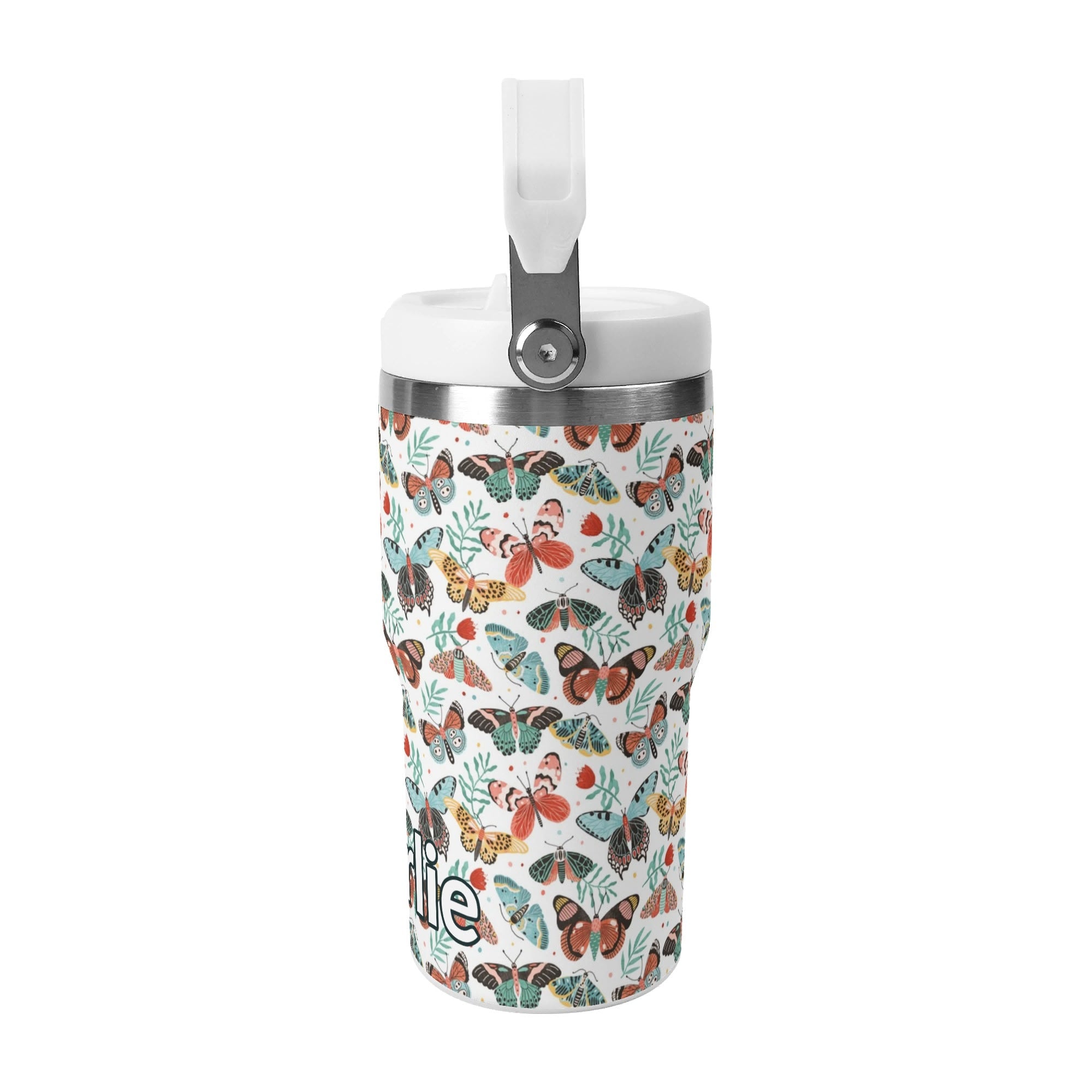 Personalised Pretty Moths And Butterflies 20oz Stainless Steel Tumbler Screw On Lid With Straw Personalised 20oz Tumbler with Top Handle animal Printed Offshore