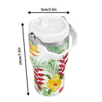 Personalised Tropical Flowers On White 20oz Stainless Steel Tumbler Screw On Lid With Straw Personalised 20oz Tumbler with Top Handle Plants Printed Offshore