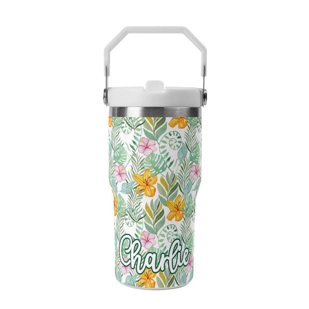 Personalised Tropical Flowers And Leaves 20oz Stainless Steel Tumbler Screw On Lid With Straw Default Title Personalised 20oz Tumbler with Top Handle Plants Printed Offshore