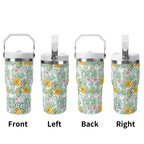 Personalised Tropical Flowers And Leaves 20oz Stainless Steel Tumbler Screw On Lid With Straw Personalised 20oz Tumbler with Top Handle Plants Printed Offshore
