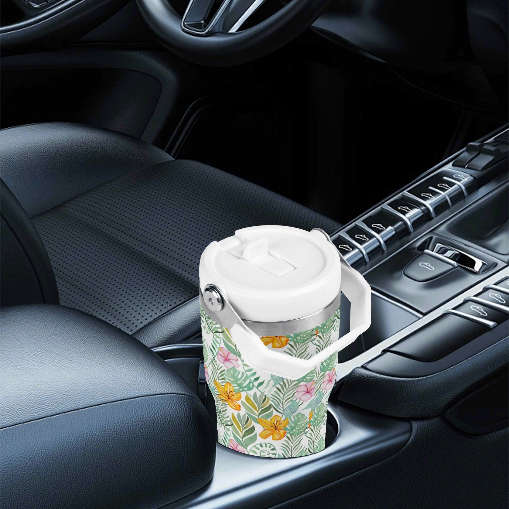 Personalised - Tropical Flowers And Leaves - 20oz Stainless Steel Tumbler Screw On Lid With Straw Personalised 20oz Tumbler with Top Handle Plants Printed Offshore