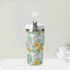 Personalised Tropical Flowers And Leaves 20oz Stainless Steel Tumbler Screw On Lid With Straw Personalised 20oz Tumbler with Top Handle Plants Printed Offshore