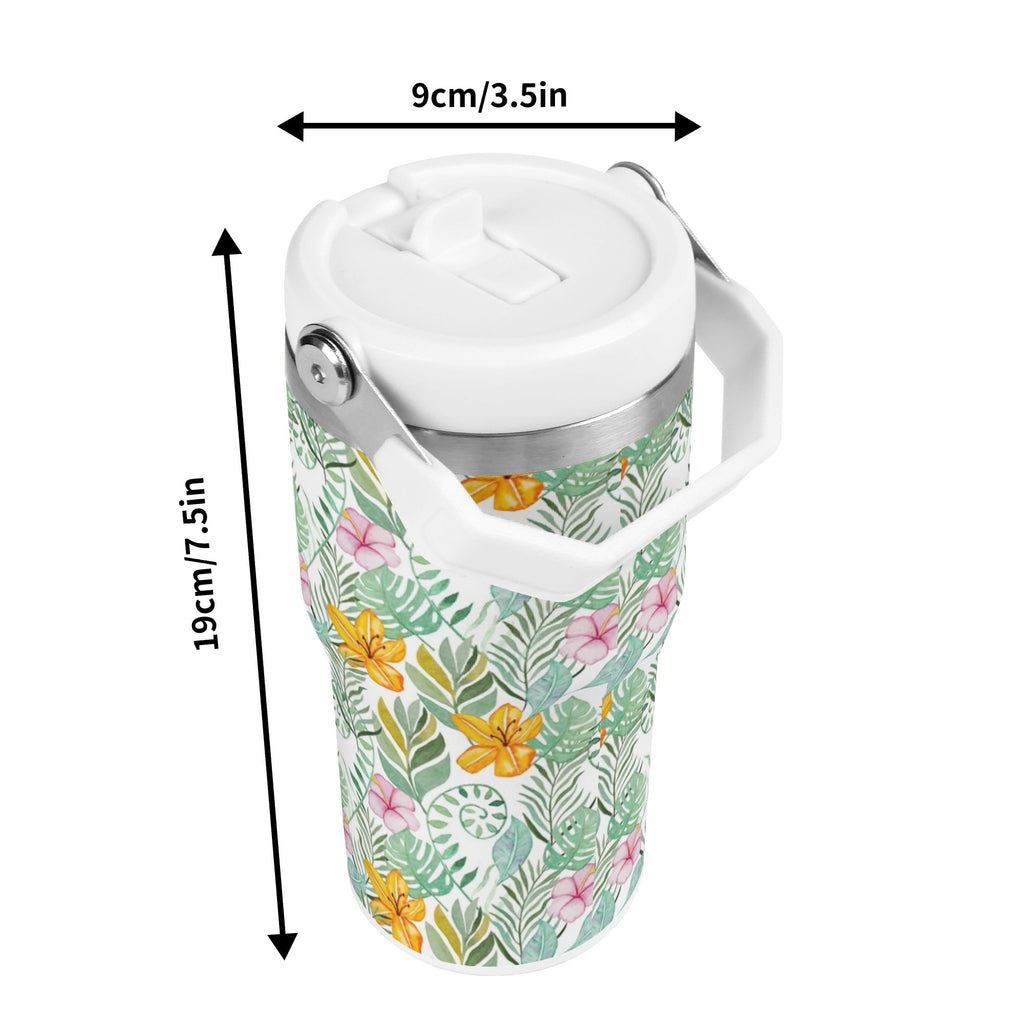 Personalised Tropical Flowers And Leaves 20oz Stainless Steel Tumbler Screw On Lid With Straw Personalised 20oz Tumbler with Top Handle Plants Printed Offshore