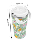 Personalised Tropical Flowers And Leaves 20oz Stainless Steel Tumbler Screw On Lid With Straw Personalised 20oz Tumbler with Top Handle Plants Printed Offshore