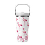 Personalised Flamingo 20oz Stainless Steel Tumbler Screw On Lid With Straw Default Title Personalised 20oz Tumbler with Top Handle animal Printed Offshore
