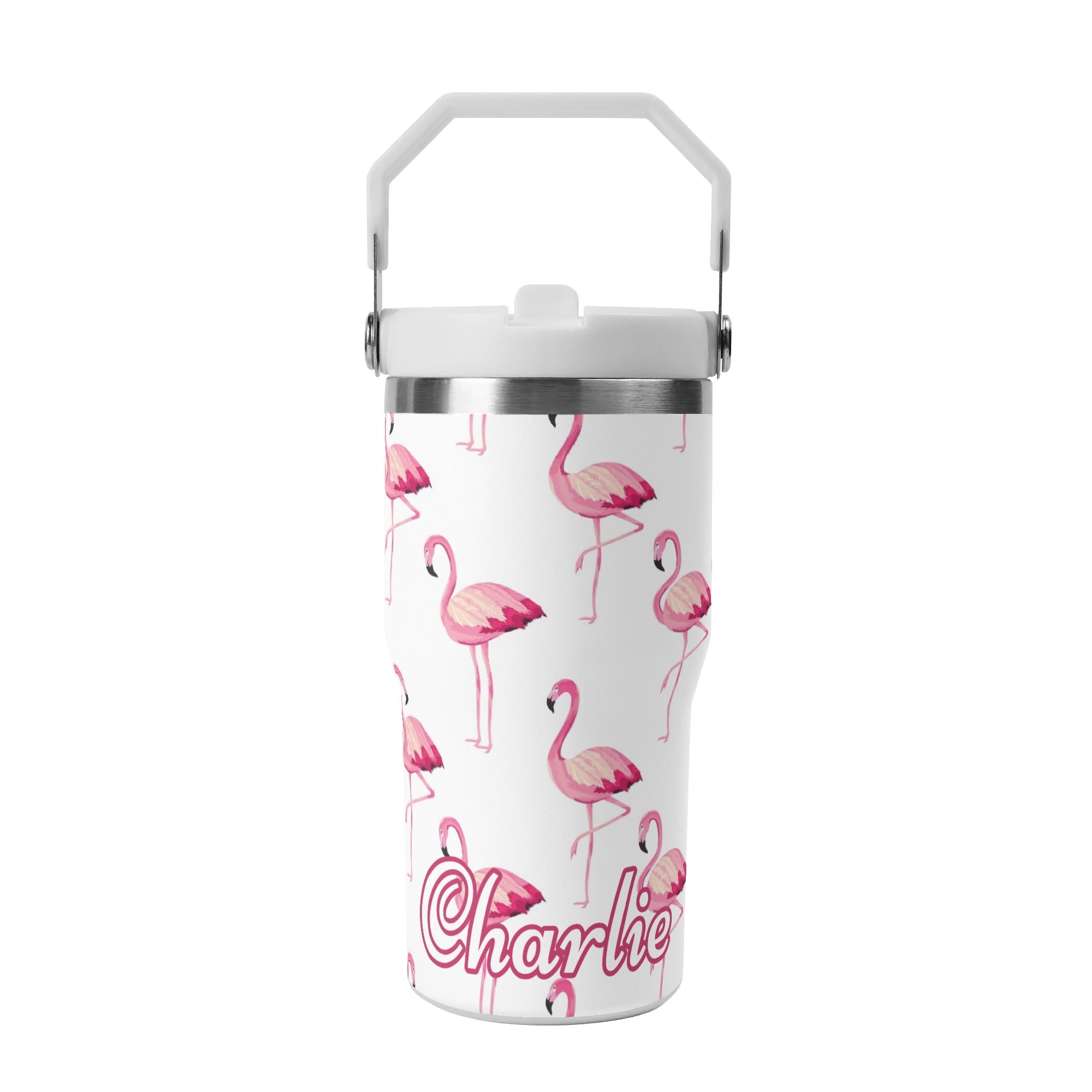 Personalised - Flamingo - 20oz Stainless Steel Tumbler Screw On Lid With Straw Default Title Personalised 20oz Tumbler with Top Handle animal Printed Offshore