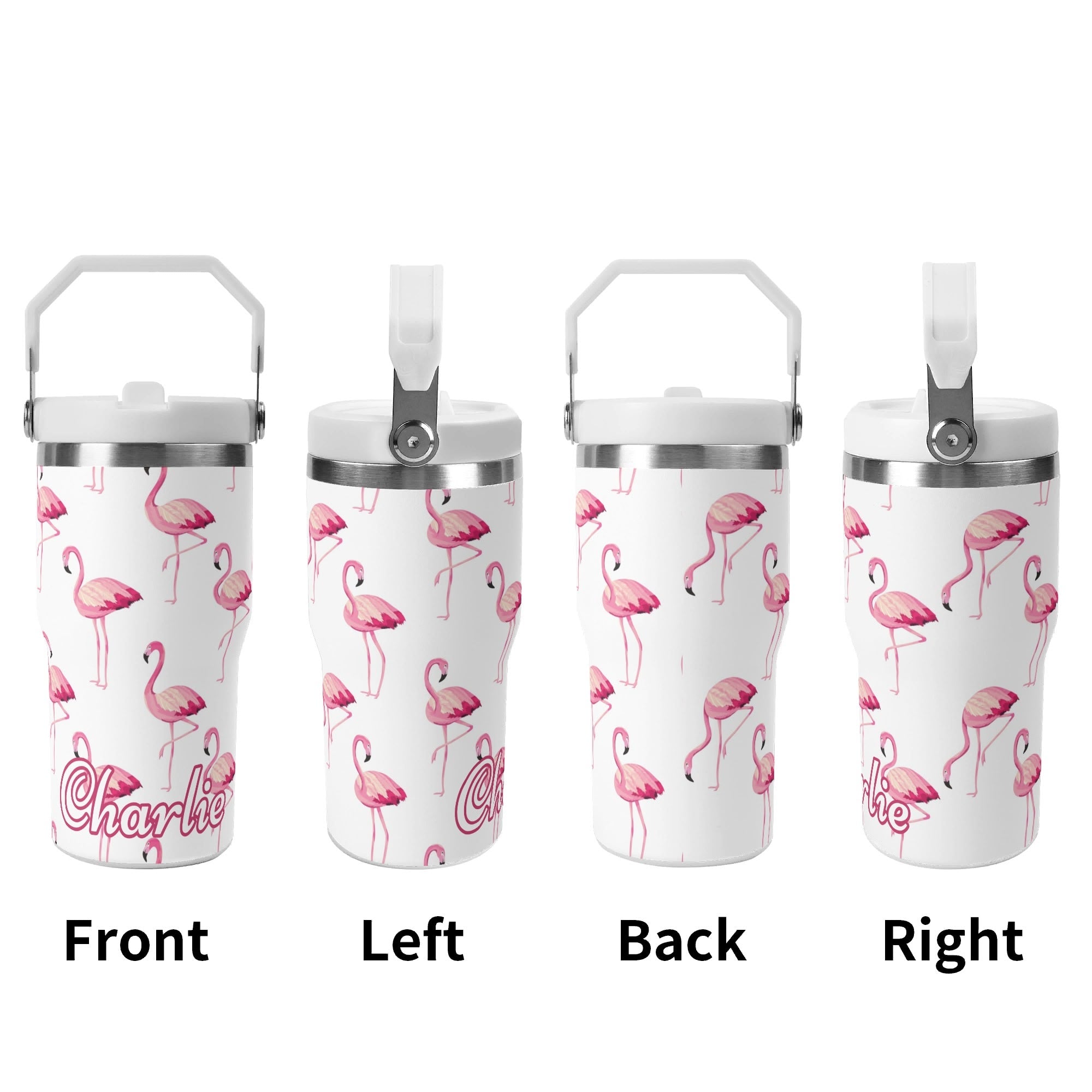 Personalised Flamingo 20oz Stainless Steel Tumbler Screw On Lid With Straw Personalised 20oz Tumbler with Top Handle animal Printed Offshore