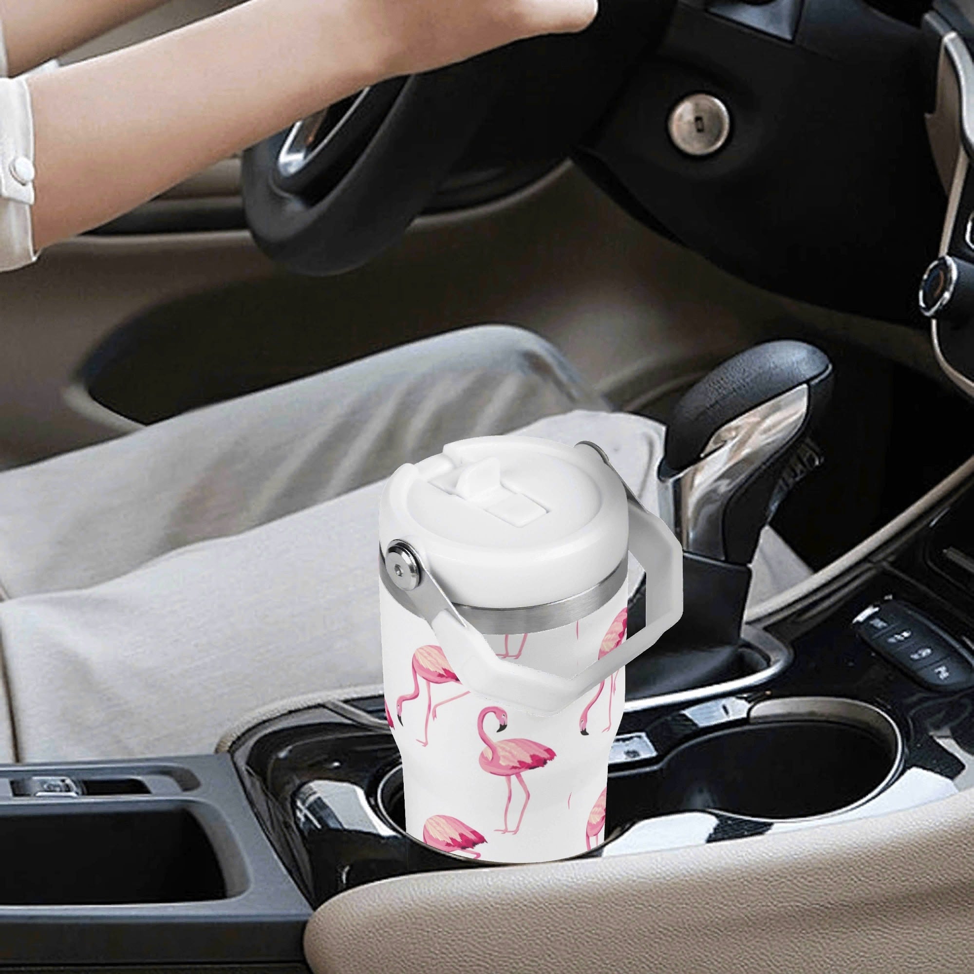 Personalised - Flamingo - 20oz Stainless Steel Tumbler Screw On Lid With Straw Personalised 20oz Tumbler with Top Handle animal Printed Offshore