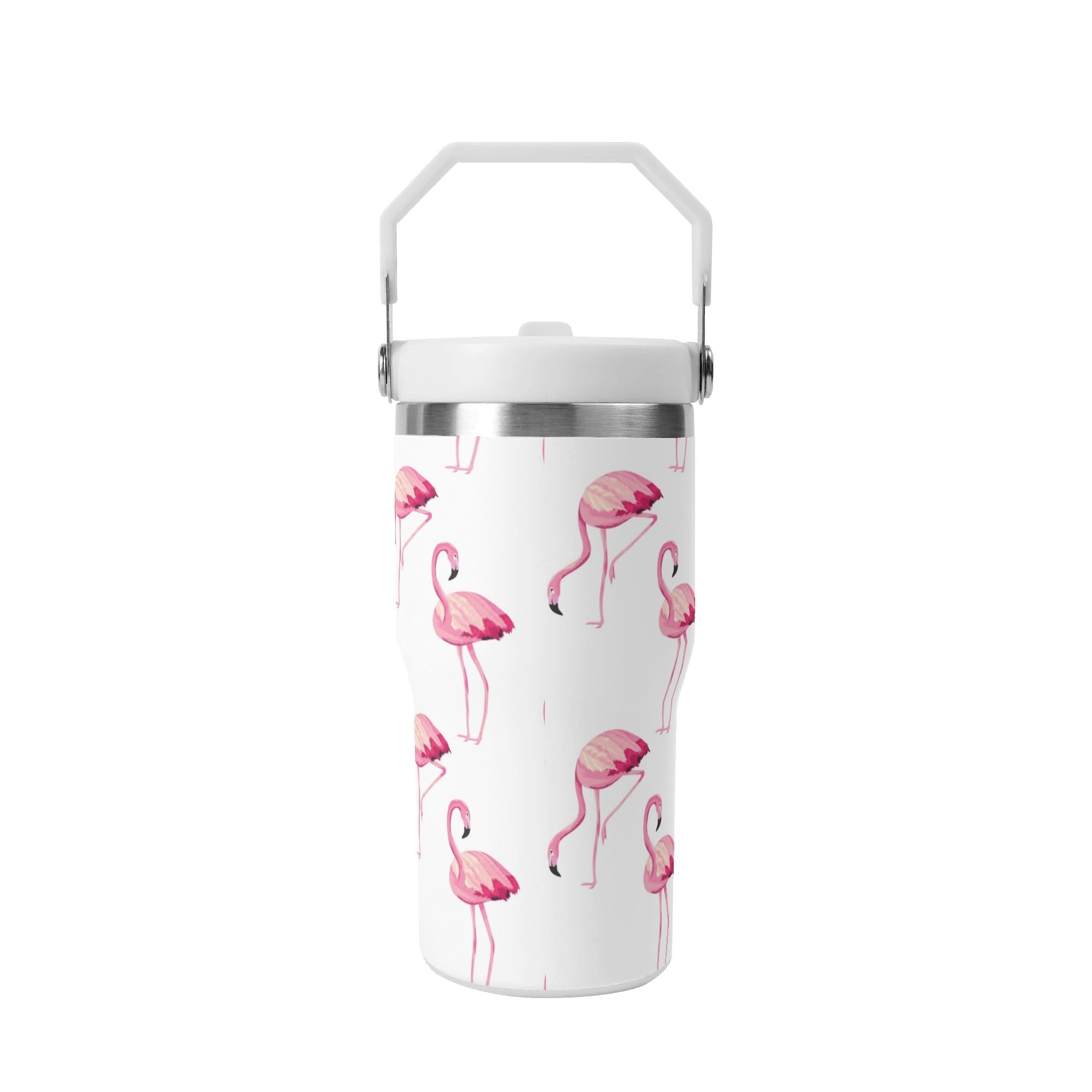 Personalised - Flamingo - 20oz Stainless Steel Tumbler Screw On Lid With Straw Personalised 20oz Tumbler with Top Handle animal Printed Offshore