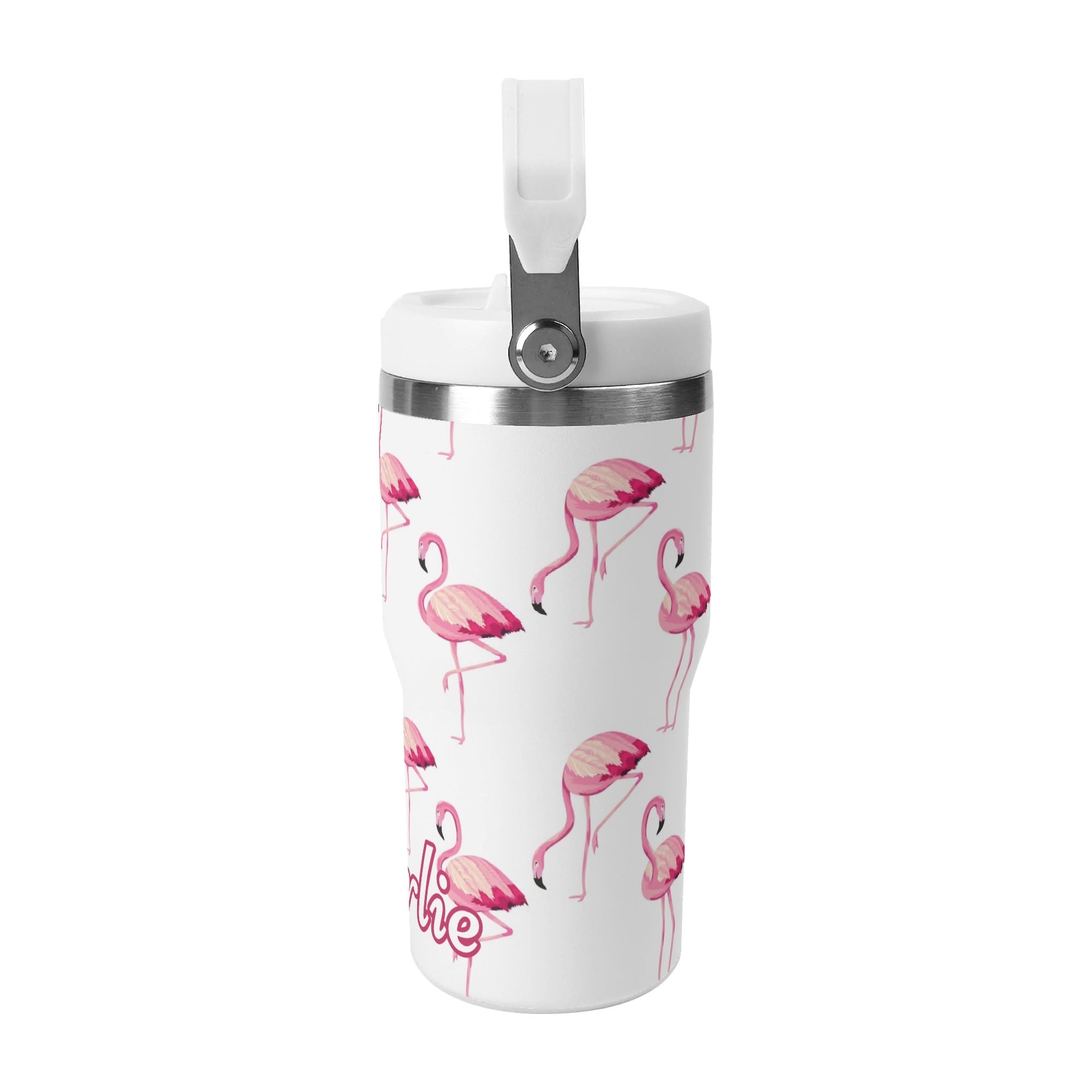 Personalised Flamingo 20oz Stainless Steel Tumbler Screw On Lid With Straw Personalised 20oz Tumbler with Top Handle animal Printed Offshore