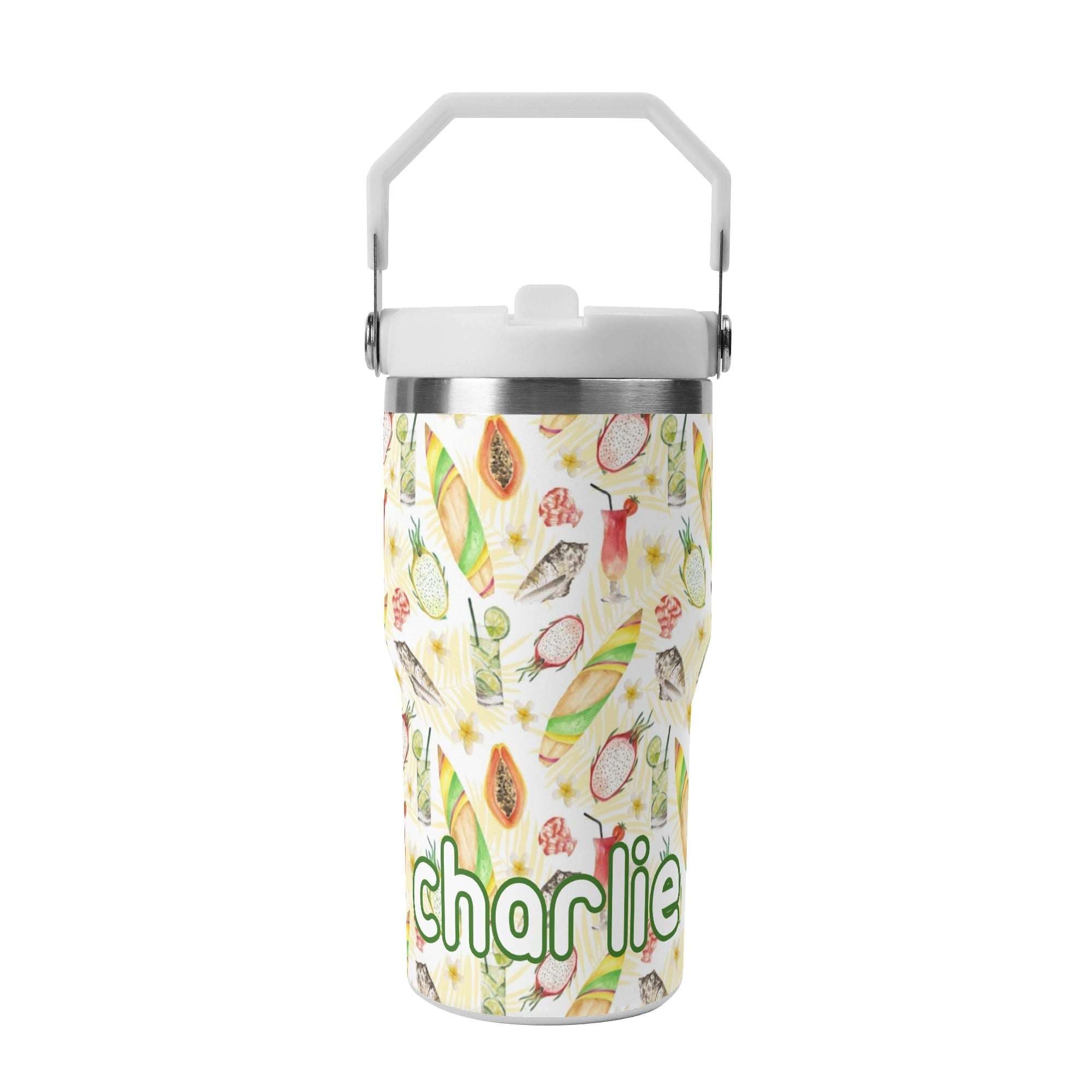 Personalised - Tropical Surf - 20oz Stainless Steel Tumbler Screw On Lid With Straw Default Title Personalised 20oz Tumbler with Top Handle Printed Offshore Surf