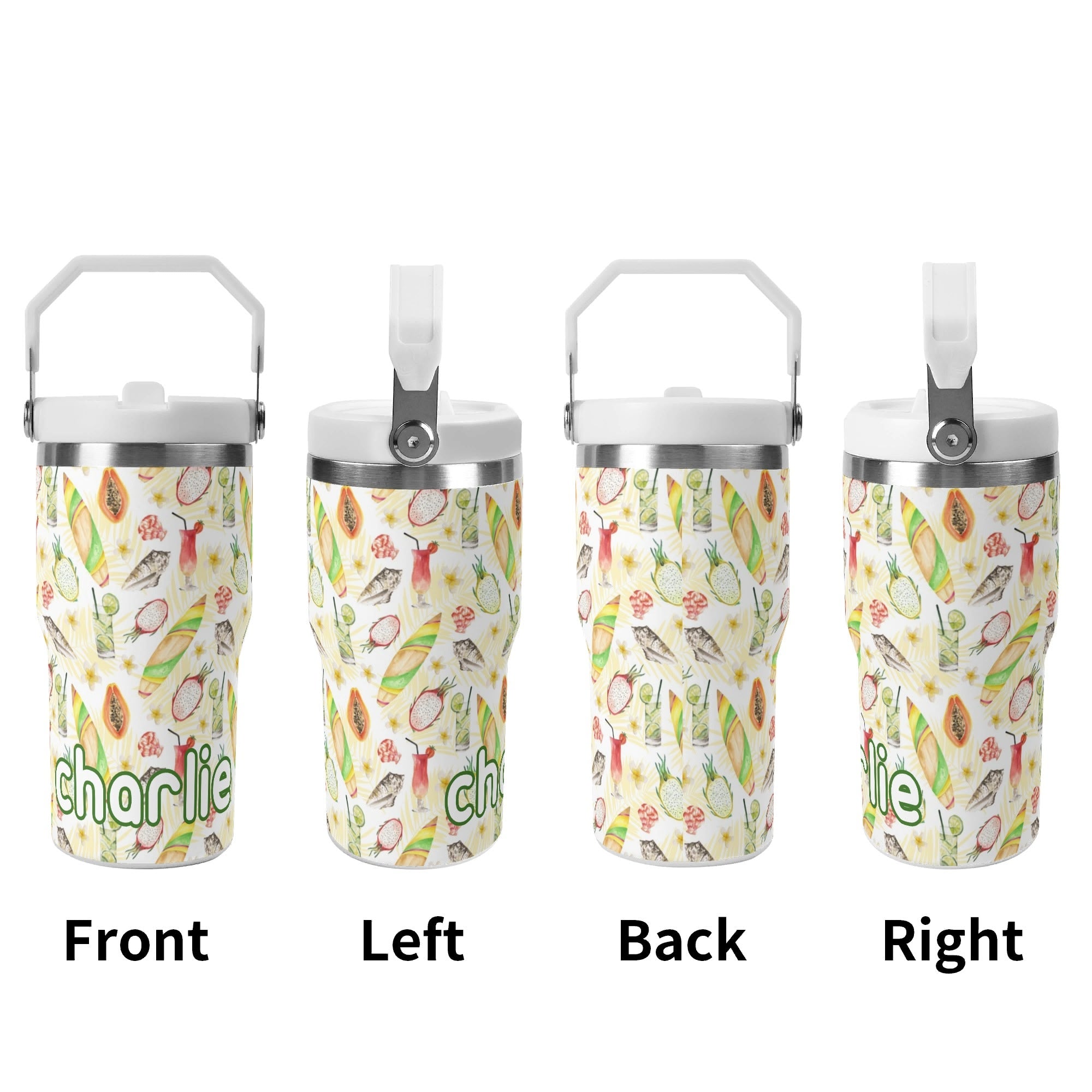 Personalised Tropical Surf 20oz Stainless Steel Tumbler Screw On Lid With Straw Personalised 20oz Tumbler with Top Handle Printed Offshore Surf