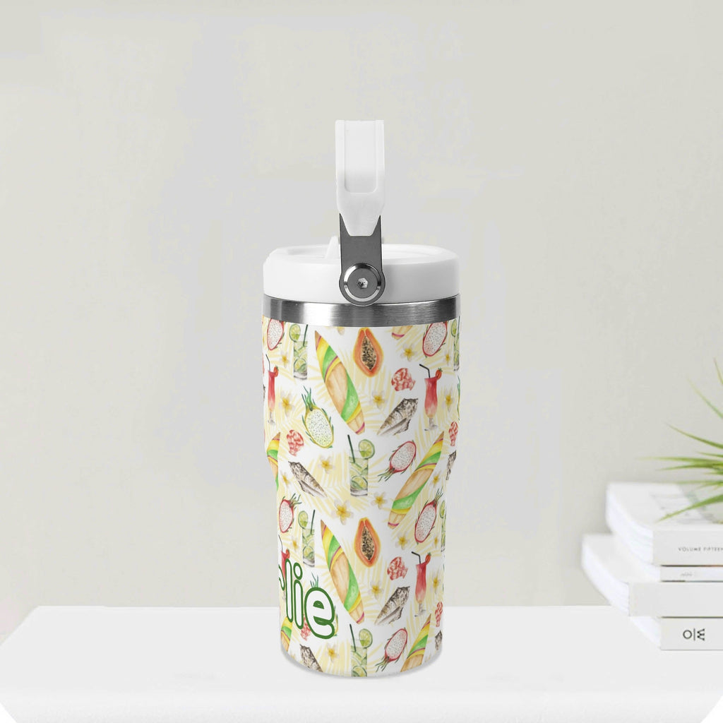 Personalised Tropical Surf 20oz Stainless Steel Tumbler Screw On Lid With Straw Personalised 20oz Tumbler with Top Handle Printed Offshore Surf