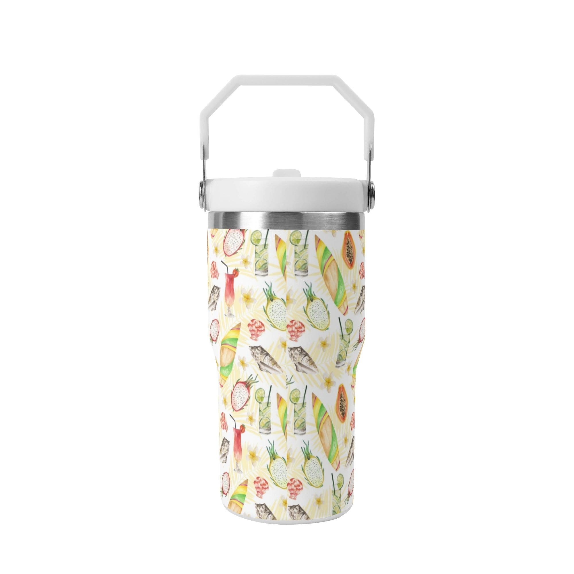 Personalised - Tropical Surf - 20oz Stainless Steel Tumbler Screw On Lid With Straw Personalised 20oz Tumbler with Top Handle Printed Offshore Surf