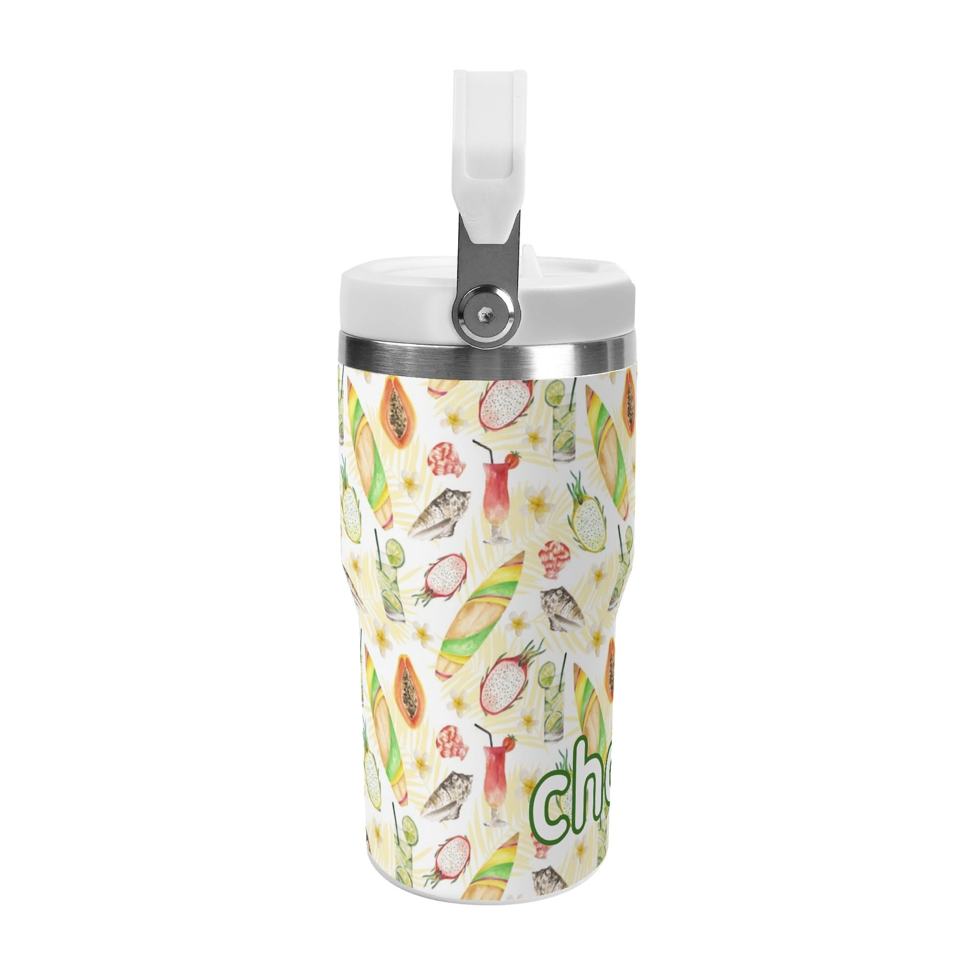 Personalised Tropical Surf 20oz Stainless Steel Tumbler Screw On Lid With Straw Personalised 20oz Tumbler with Top Handle Printed Offshore Surf