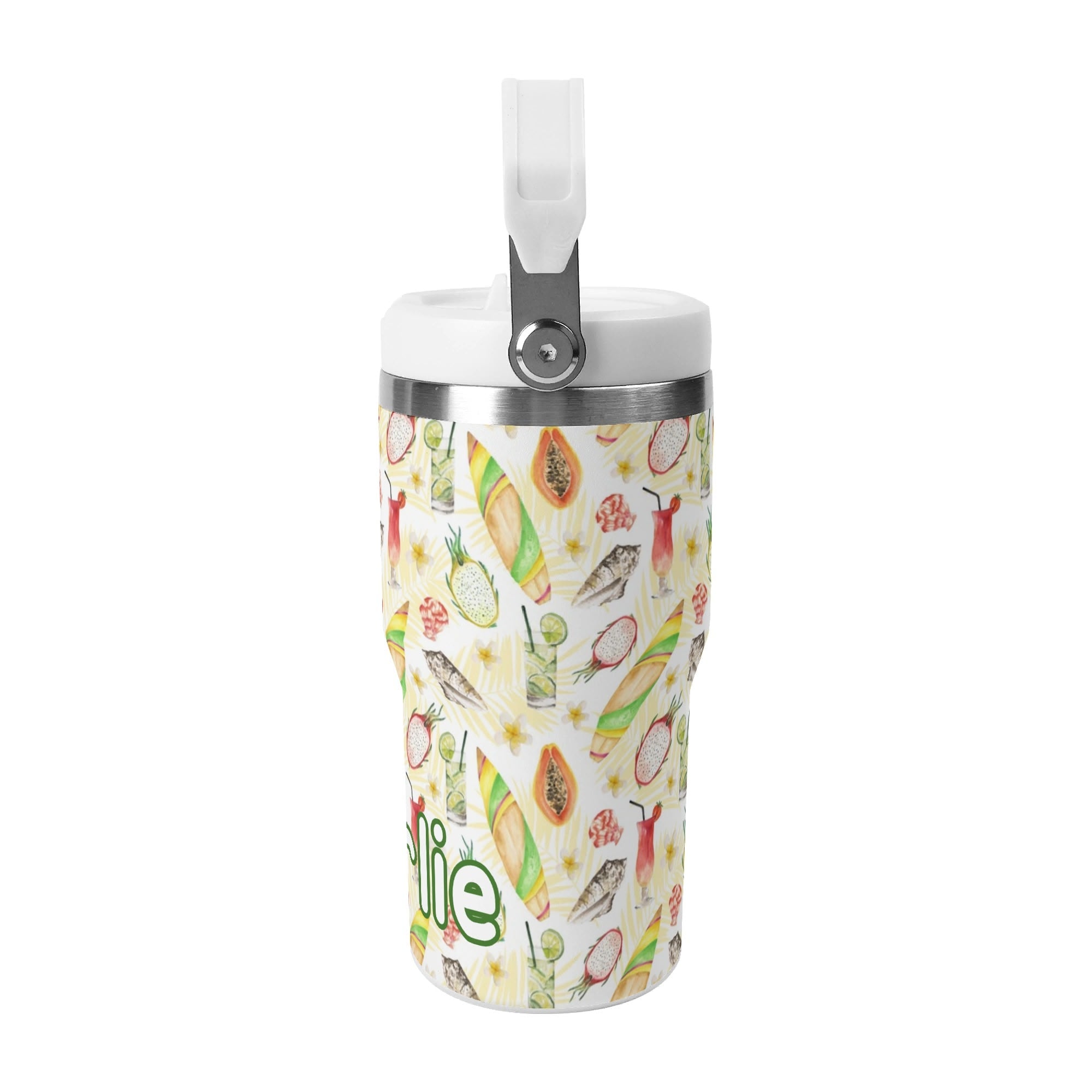 Personalised Tropical Surf 20oz Stainless Steel Tumbler Screw On Lid With Straw Personalised 20oz Tumbler with Top Handle Printed Offshore Surf