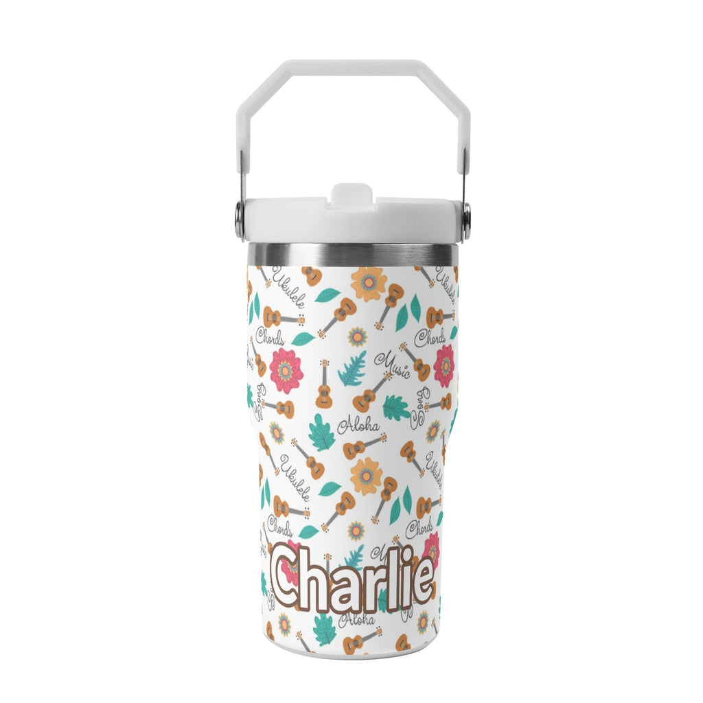 Personalised Ukulele 20oz Stainless Steel Tumbler Screw On Lid With Straw Default Title Personalised 20oz Tumbler with Top Handle Music Printed Offshore