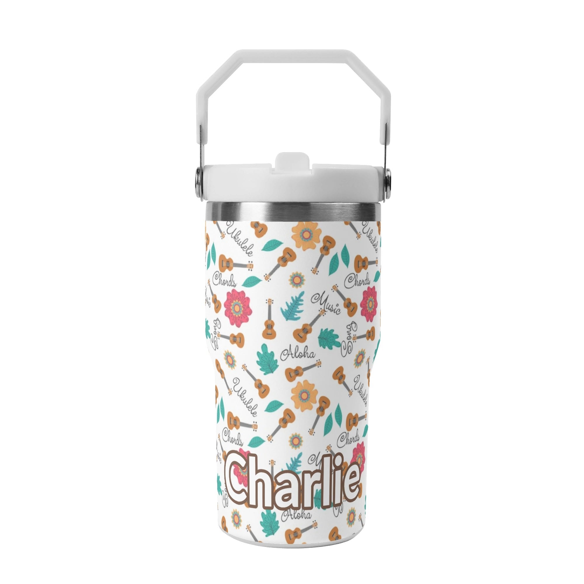 Personalised - Ukulele - 20oz Stainless Steel Tumbler Screw On Lid With Straw Default Title Personalised 20oz Tumbler with Top Handle Music Printed Offshore