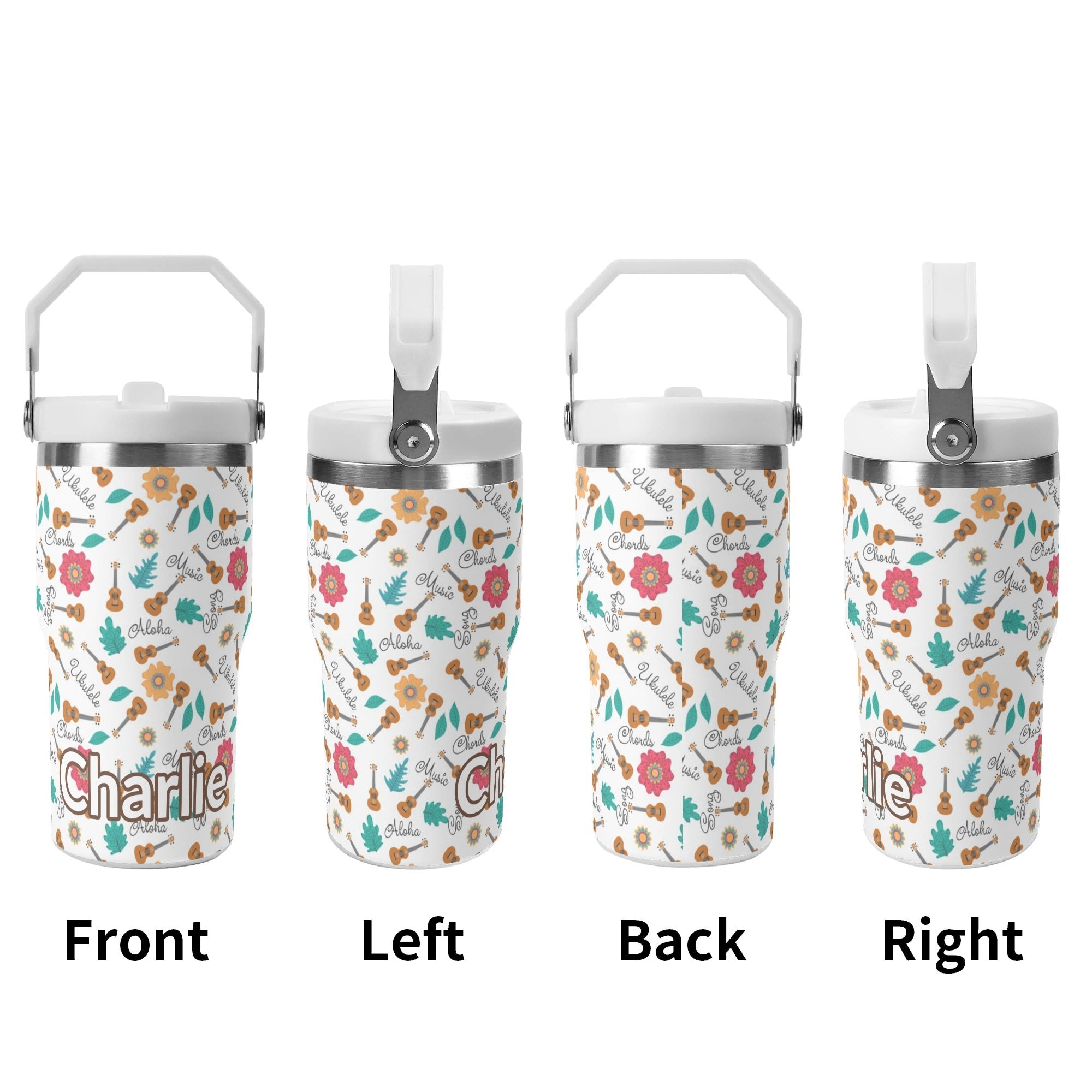 Personalised Ukulele 20oz Stainless Steel Tumbler Screw On Lid With Straw Personalised 20oz Tumbler with Top Handle Music Printed Offshore