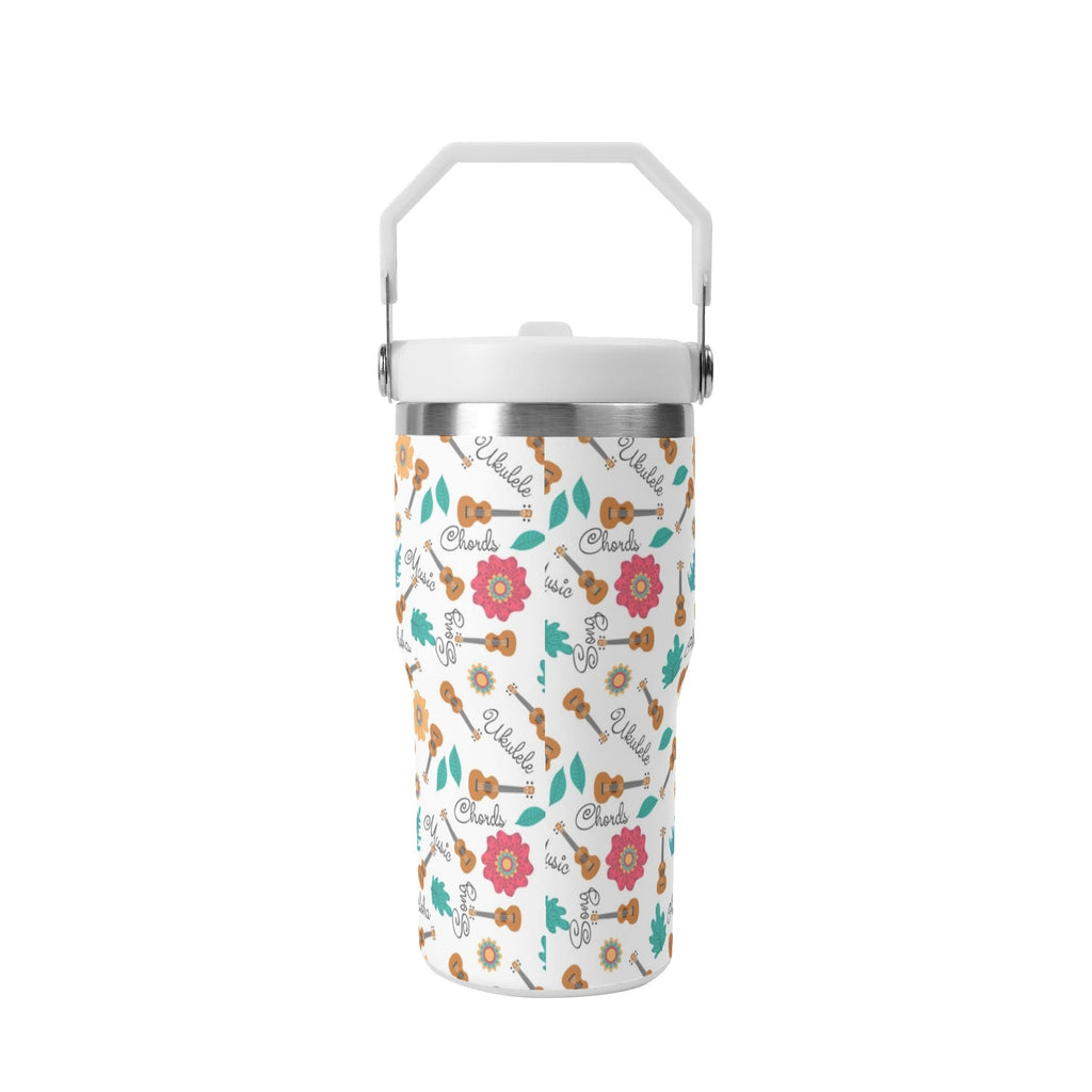 Personalised Ukulele 20oz Stainless Steel Tumbler Screw On Lid With Straw Personalised 20oz Tumbler with Top Handle Music Printed Offshore