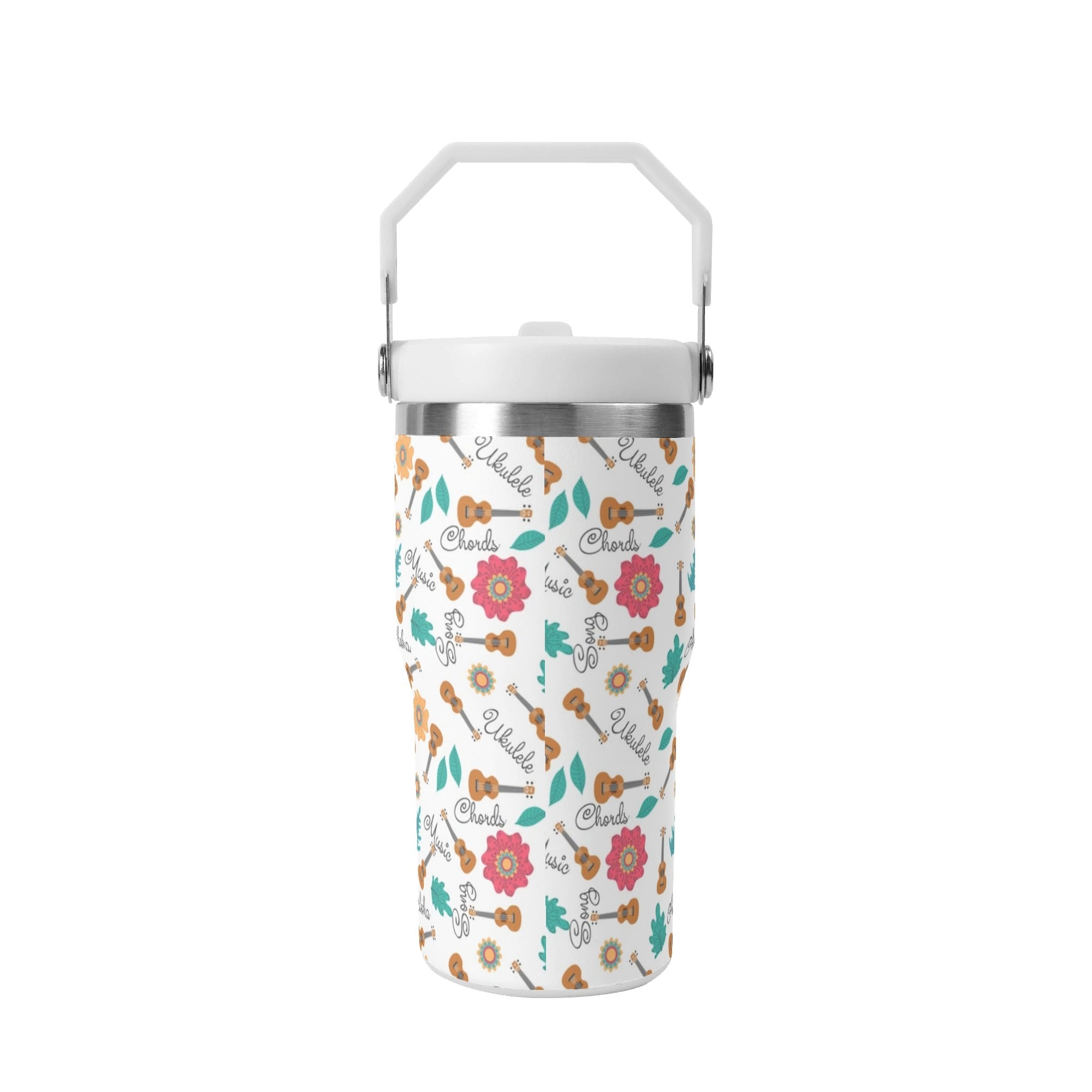 Personalised - Ukulele - 20oz Stainless Steel Tumbler Screw On Lid With Straw Personalised 20oz Tumbler with Top Handle Music Printed Offshore