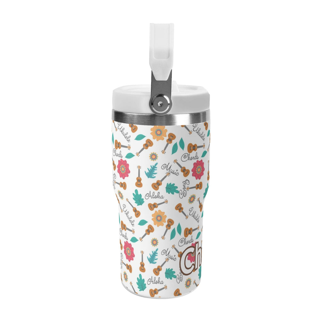 Personalised Ukulele 20oz Stainless Steel Tumbler Screw On Lid With Straw Personalised 20oz Tumbler with Top Handle Music Printed Offshore