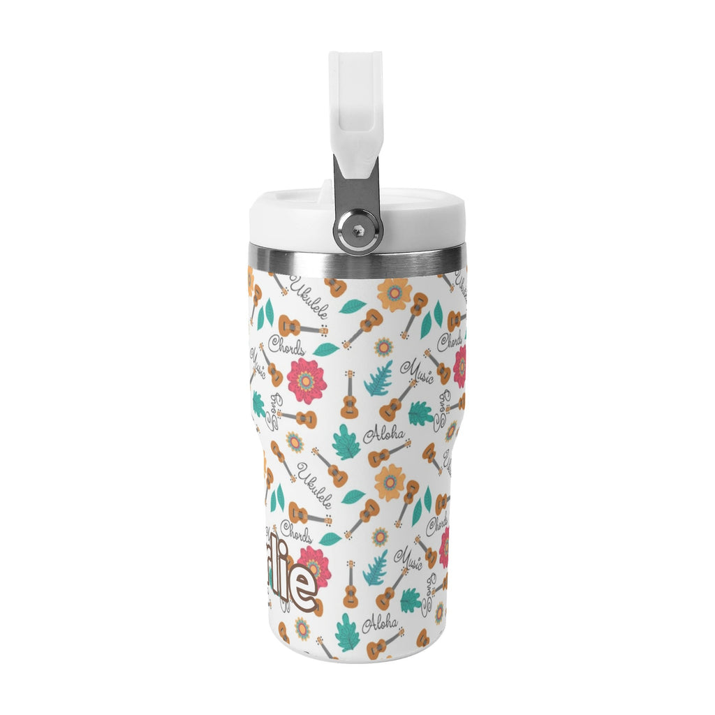 Personalised Ukulele 20oz Stainless Steel Tumbler Screw On Lid With Straw Personalised 20oz Tumbler with Top Handle Music Printed Offshore