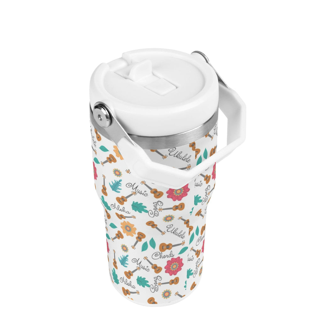Personalised Ukulele 20oz Stainless Steel Tumbler Screw On Lid With Straw Personalised 20oz Tumbler with Top Handle Music Printed Offshore