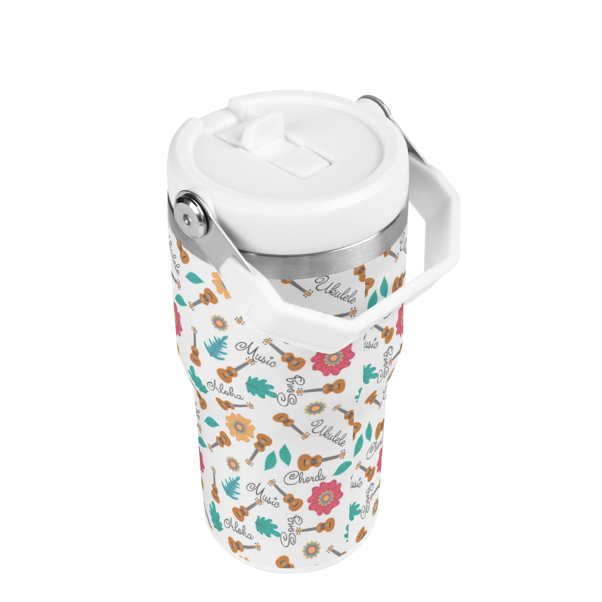 Personalised Ukulele 20oz Stainless Steel Tumbler Screw On Lid With Straw Personalised 20oz Tumbler with Top Handle Music Printed Offshore