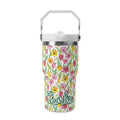 Personalised Pink And Yellow Floral 20oz Stainless Steel Tumbler Screw On Lid With Straw Default Title Personalised 20oz Tumbler with Top Handle Plants Printed Offshore