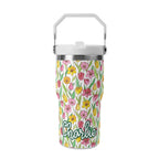 Personalised Pink And Yellow Floral 20oz Stainless Steel Tumbler Screw On Lid With Straw Default Title Personalised 20oz Tumbler with Top Handle Plants Printed Offshore