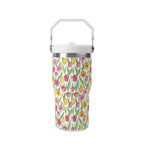 Personalised Pink And Yellow Floral 20oz Stainless Steel Tumbler Screw On Lid With Straw Personalised 20oz Tumbler with Top Handle Plants Printed Offshore